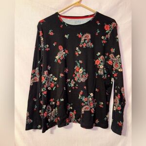 Croft & Barrow Black Floral Long Sleeve Tee